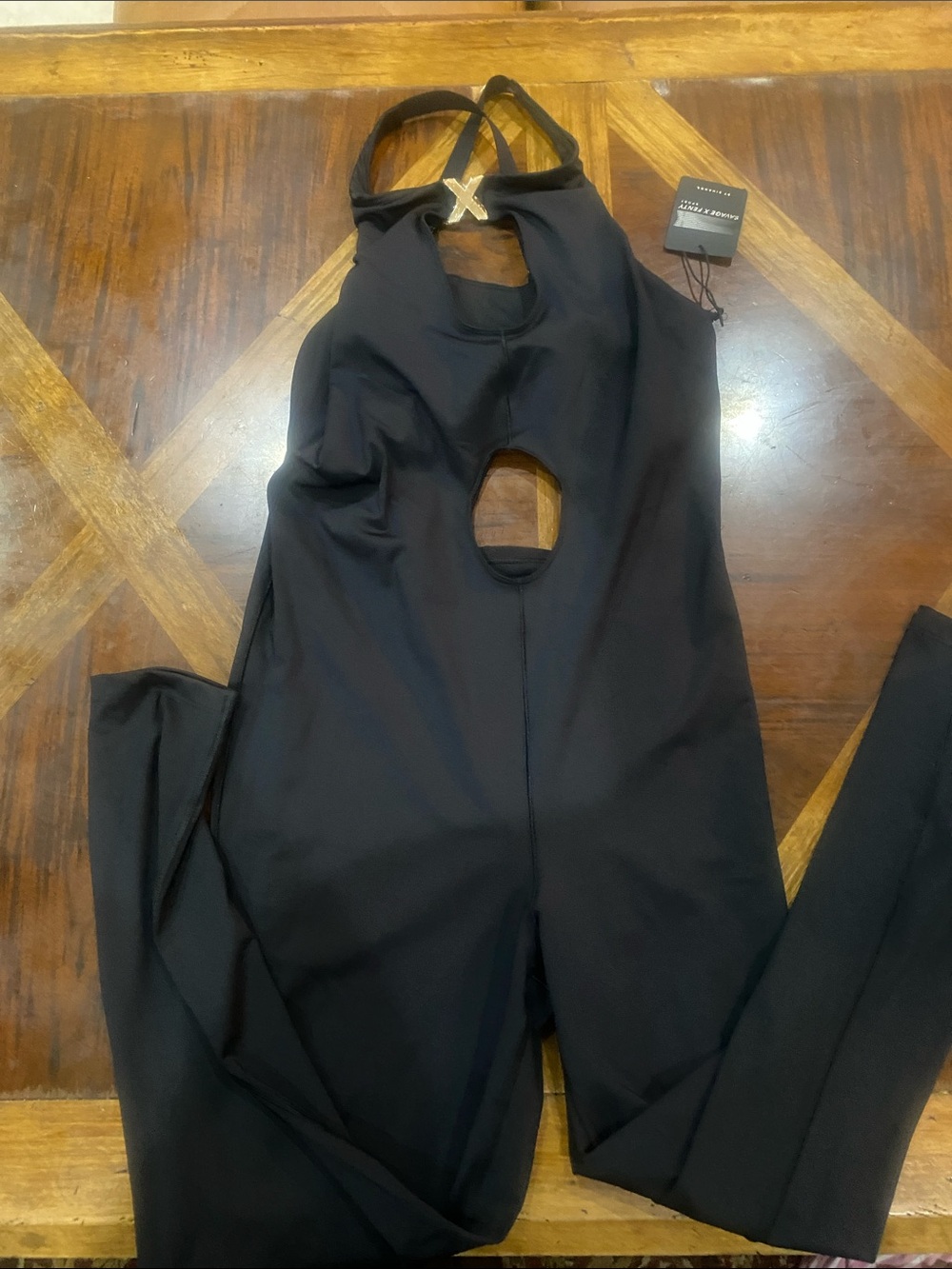 Savage X Fenty Black Cutout Jumpsuit with Gold X Detail